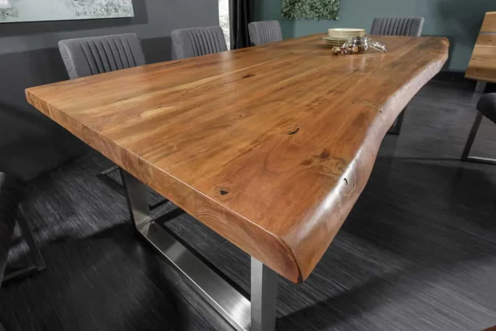 Riess-Ambiente Esstische|Mehr... > Massivholz Esstisch MAMMUT NATURE 240cm Akazie Baumkante 6cm Tischplatte Edelstahlbeine