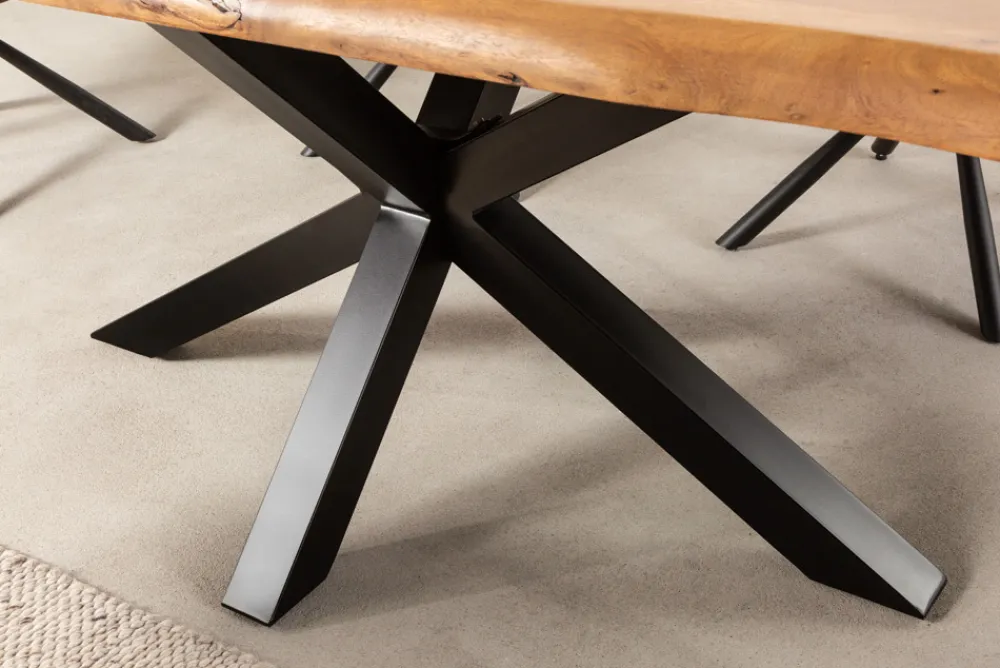 Riess-Ambiente Esstische|Mehr... > Massivholz Esstisch MAMMUT NATURE 220cm Akazie Metallgestell schwarz Baumkante 6cm Tischplatte