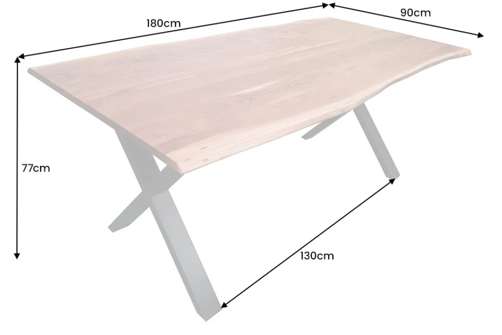 Riess-Ambiente Esstische|Mehr... > Massivholz Esstisch MAMMUT NATURE 180cm Akazie Baumkante X-Gestell schwarz 2,5cm Tischplatte
