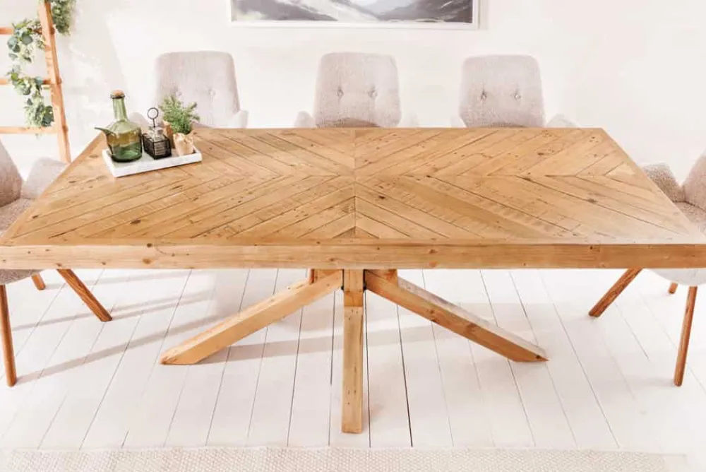 Riess-Ambiente Mehr...|Massivholzesstische > Massivholz Esstisch MOSAIK 160cm natur Pinienholz recycelt Sterngestell