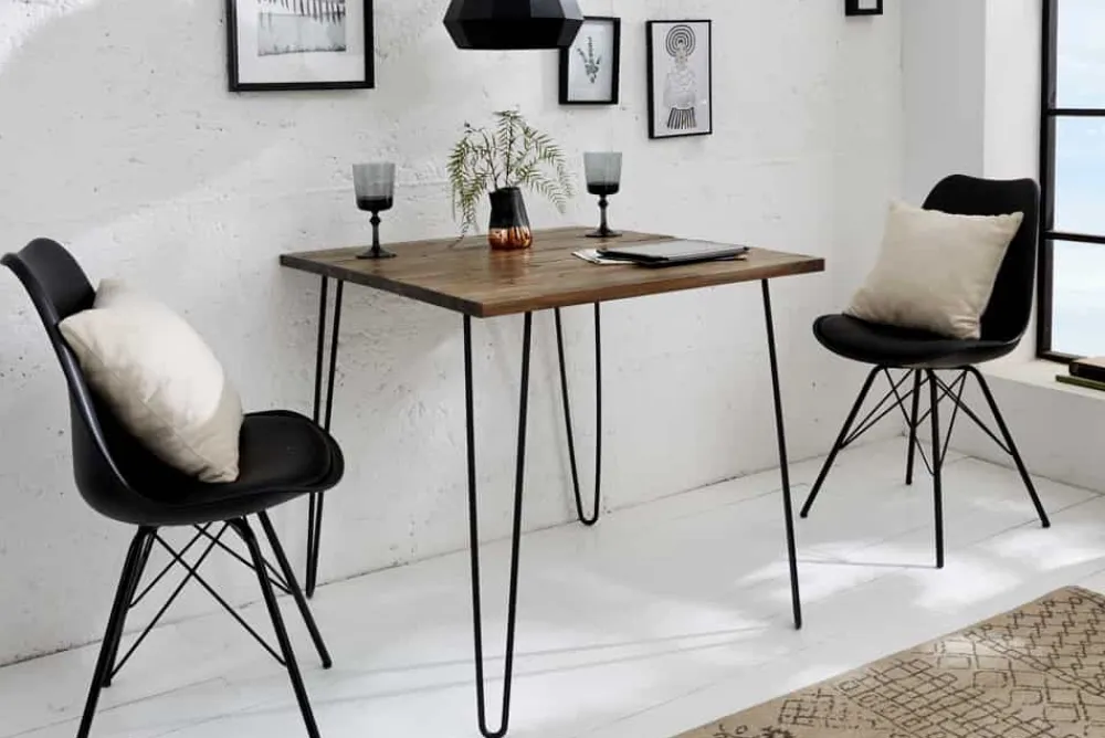 Riess-Ambiente Esstische|Industrial Loft > Massivholz Esstisch SCORPION 70cm vintage braun Akazie schwarze Metallbeine Hairpin Legs