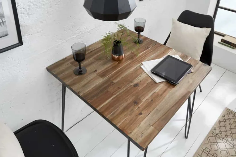 Riess-Ambiente Esstische|Industrial Loft > Massivholz Esstisch SCORPION 70cm vintage braun Akazie schwarze Metallbeine Hairpin Legs