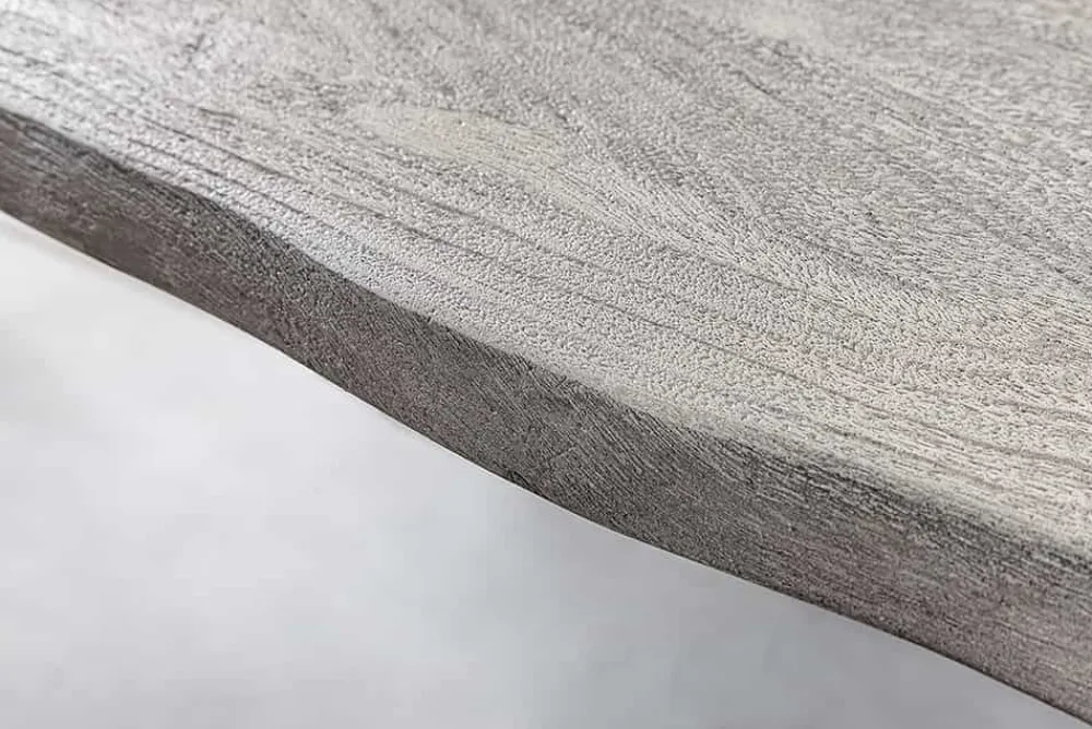Riess-Ambiente Esstische|Mehr... > Massivholz Esstisch SCORPION 140cm grau Akazie Baumkante schwarze Metallbeine Hairpin Legs