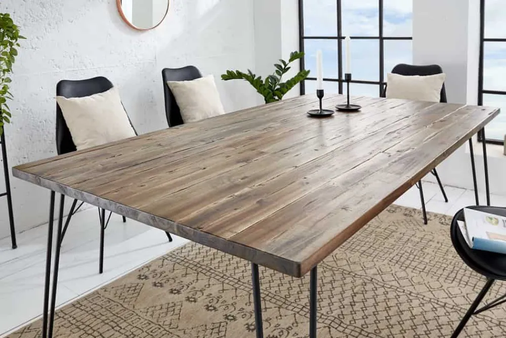 Riess-Ambiente Esstische|Industrial Loft > Massivholz Esstisch SCORPION 160cm braun Akazie schwarze Metallbeine Hairpin Legs Retro
