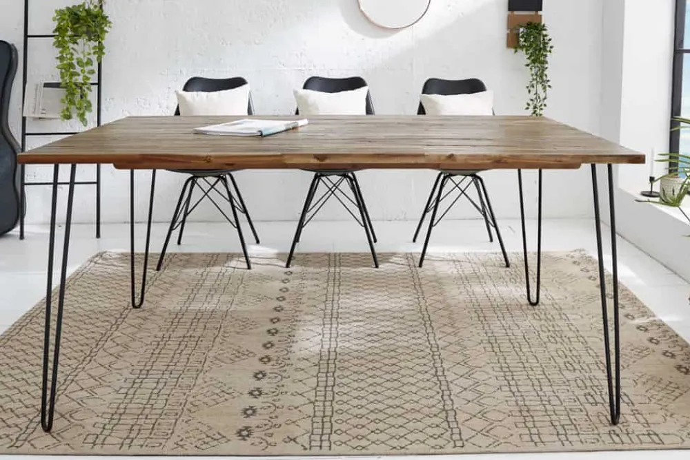 Riess-Ambiente Esstische|Industrial Loft > Massivholz Esstisch SCORPION 160cm braun Akazie schwarze Metallbeine Hairpin Legs Retro