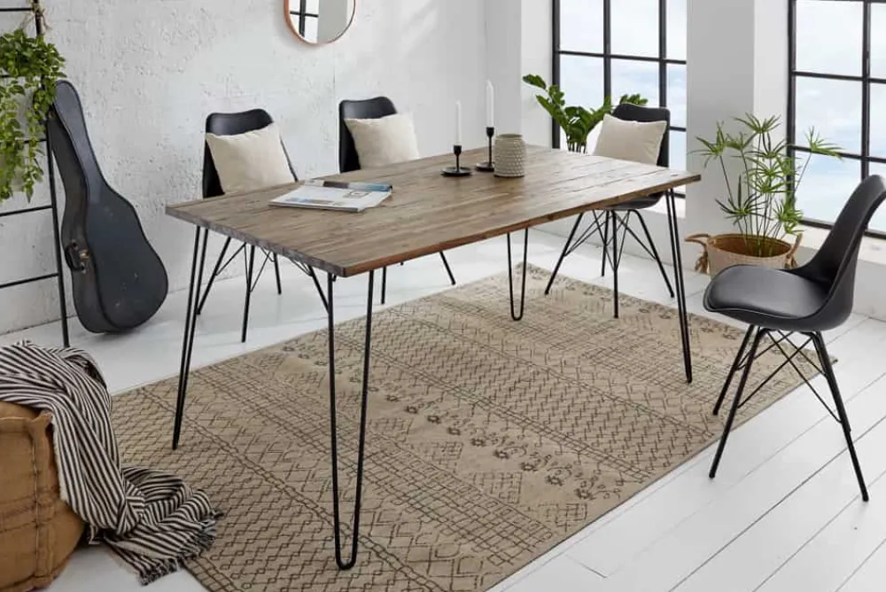Riess-Ambiente Esstische|Industrial Loft > Massivholz Esstisch SCORPION 160cm braun Akazie schwarze Metallbeine Hairpin Legs Retro