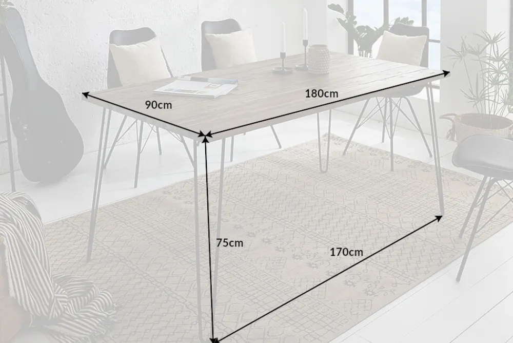 Riess-Ambiente Esstische|Industrial Loft > Massivholz Esstisch SCORPION 180cm braun Akazie schwarze Metallbeine Hairpin Legs Retro