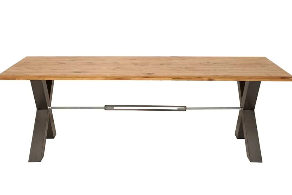 Riess-Ambiente Mehr...|Massivholzesstische > Massivholz Esstisch THOR 240cm natur Wildeiche geölt graues X-Gestell Metall Industrial Design