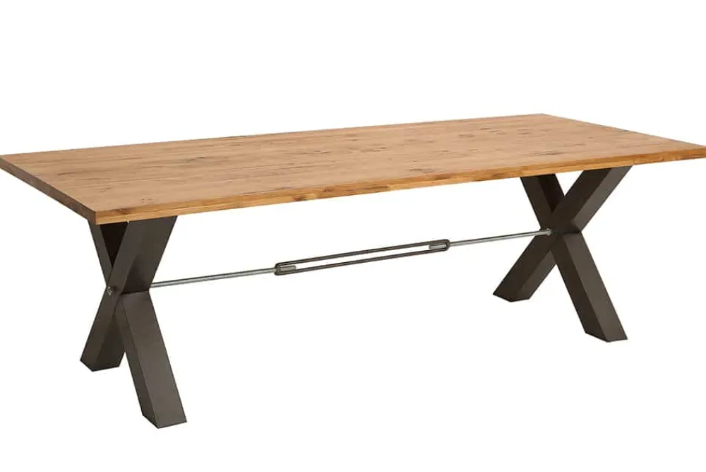 Riess-Ambiente Mehr...|Massivholzesstische > Massivholz Esstisch THOR 240cm natur Wildeiche geölt graues X-Gestell Metall Industrial Design