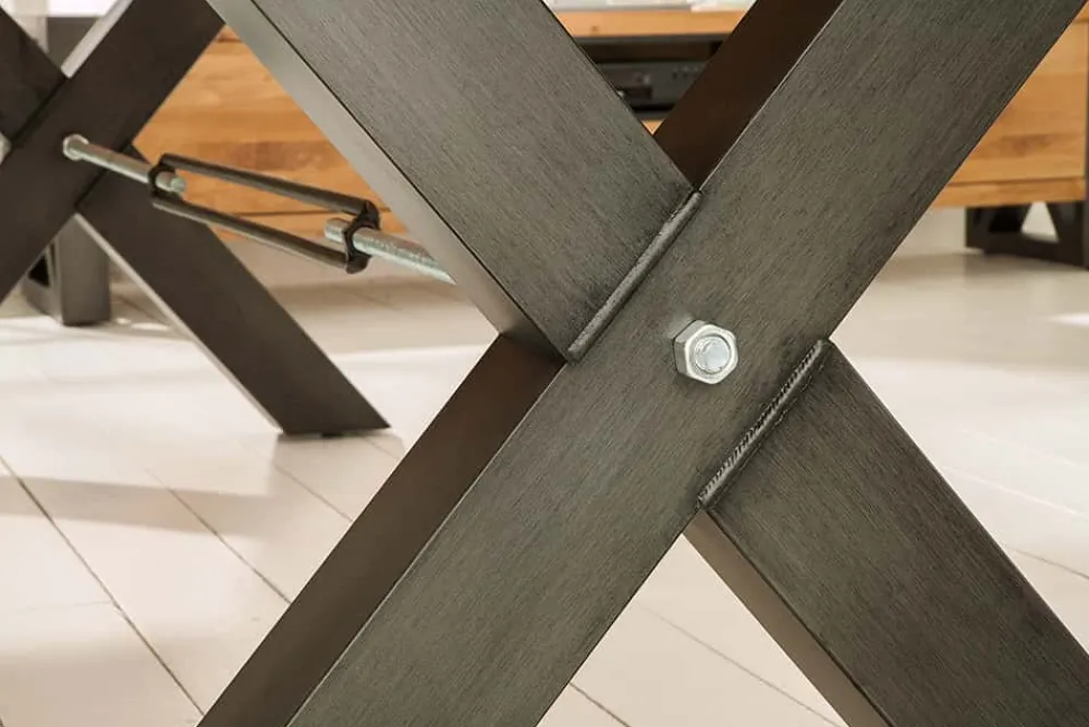 Riess-Ambiente Mehr...|Massivholzesstische > Massivholz Esstisch THOR 240cm natur Wildeiche geölt graues X-Gestell Metall Industrial Design