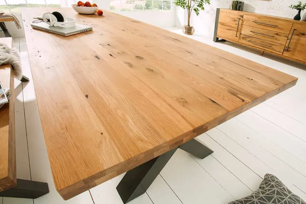 Riess-Ambiente Mehr...|Massivholzesstische > Massivholz Esstisch THOR 240cm natur Wildeiche geölt graues X-Gestell Metall Industrial Design