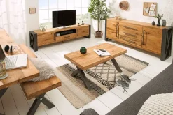 Riess-Ambiente Mehr...|Massivholzesstische > Massivholz Esstisch THOR 200cm natur Wildeiche geölt graues X-Gestell Metall Industrial Design