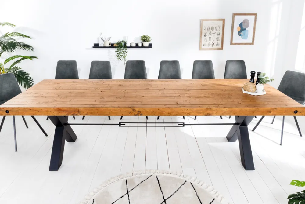 Riess-Ambiente Esstische|Mehr... > Massivholz Esstisch THOR 300cm vintage braun Pinie recycelt Industrial Design Eisen X-Gestell