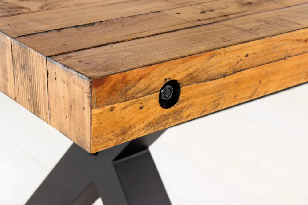 Riess-Ambiente Esstische|Mehr... > Massivholz Esstisch THOR 300cm vintage braun Pinie recycelt Industrial Design Eisen X-Gestell
