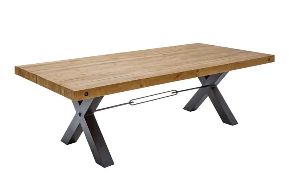 Riess-Ambiente Esstische|Mehr... > Massivholz Esstisch THOR 200cm vintage braun Pinie recycelt Industrial Design Eisen X-Gestell