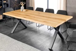 Riess-Ambiente Esstische|Mehr... > Massivholz Esstisch WILD OAK 160cm natur schwarz Wildeiche Baumkante geölt X-Gestell