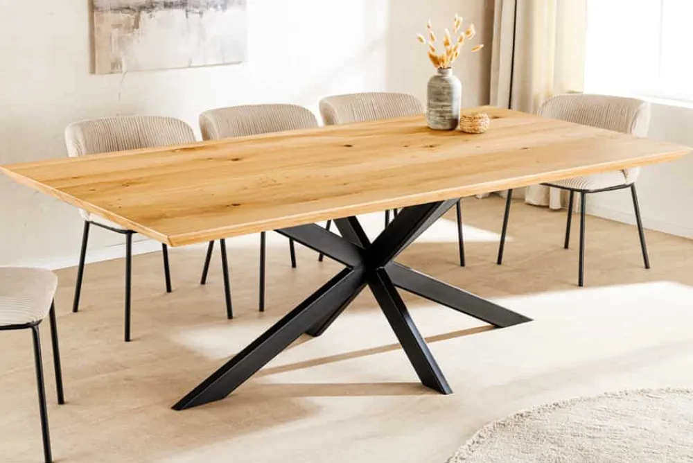 Riess-Ambiente Esstische|Mehr... > Massivholz Esstisch WILD OAK 200cm natur Wildeiche Schweizer Kante Sterngestell