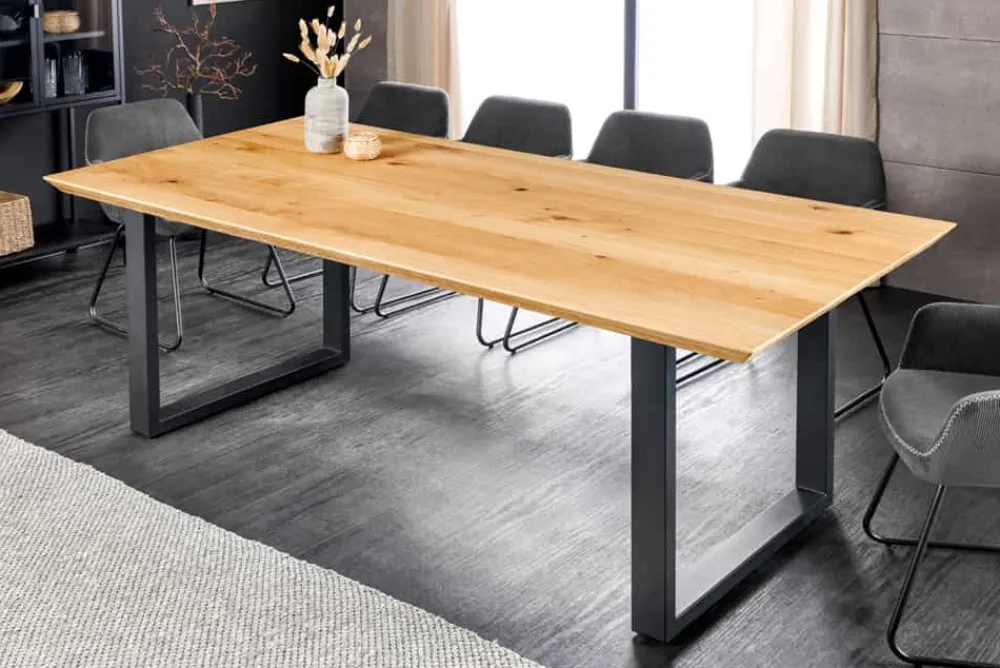 Riess-Ambiente Esstische|Mehr... > Massivholz Esstisch WILD OAK 200cm natur Wildeiche Schweizer Kante Metall U-Gestell