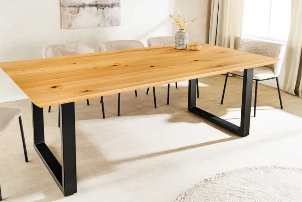 Riess-Ambiente Esstische|Mehr... > Massivholz Esstisch WILD OAK 200cm natur Wildeiche Schweizer Kante Metall U-Gestell