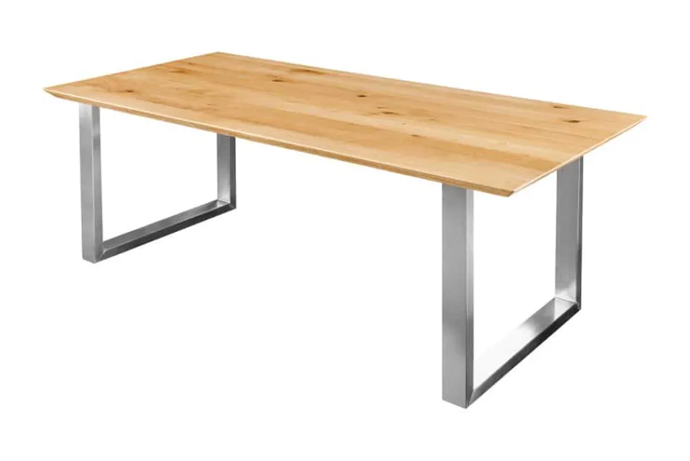 Riess-Ambiente Esstische|Mehr... > Massivholz Esstisch WILD OAK 160cm natur Wildeiche Schweizer Kante Edelstahl U-Gestell