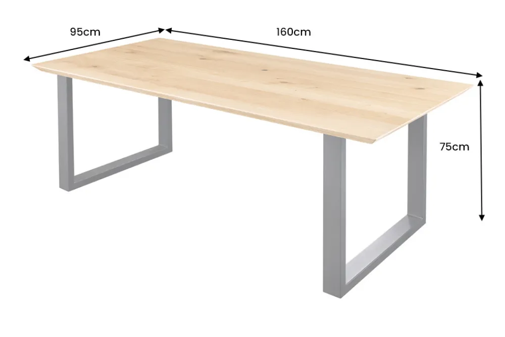 Riess-Ambiente Esstische|Mehr... > Massivholz Esstisch WILD OAK 160cm natur Wildeiche Schweizer Kante Metall U-Gestell