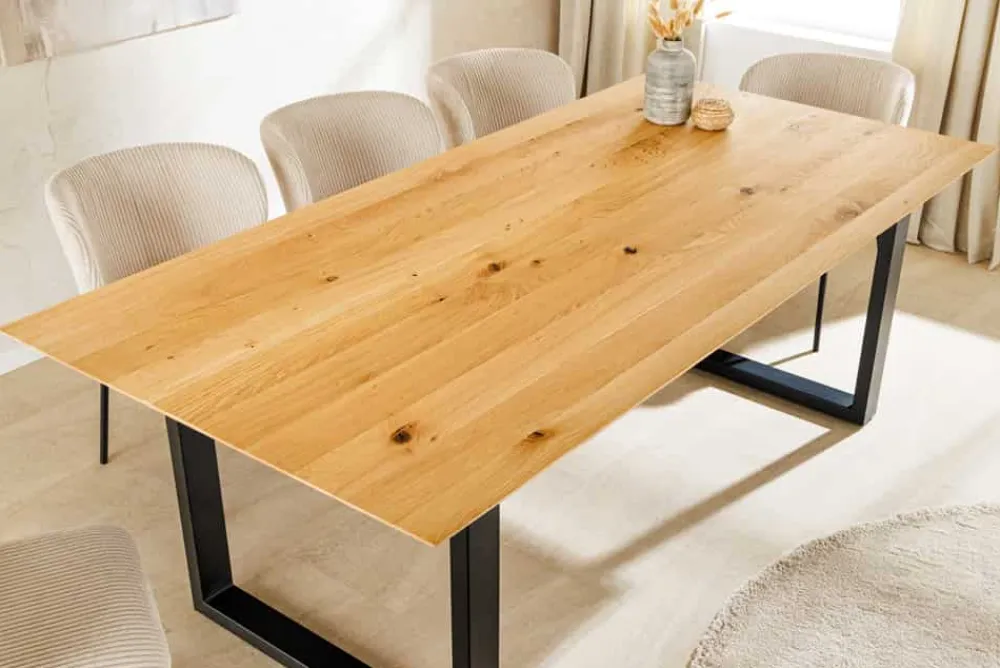 Riess-Ambiente Esstische|Mehr... > Massivholz Esstisch WILD OAK 160cm natur Wildeiche Schweizer Kante Metall U-Gestell