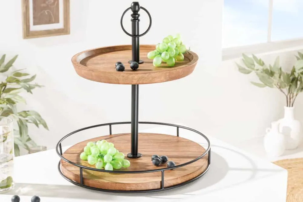 Riess-Ambiente Mehr...|Mehr... > Massivholz Etagere PURE NATURE 40cm Mango rund mit zwei Etagen schwarzes Metall