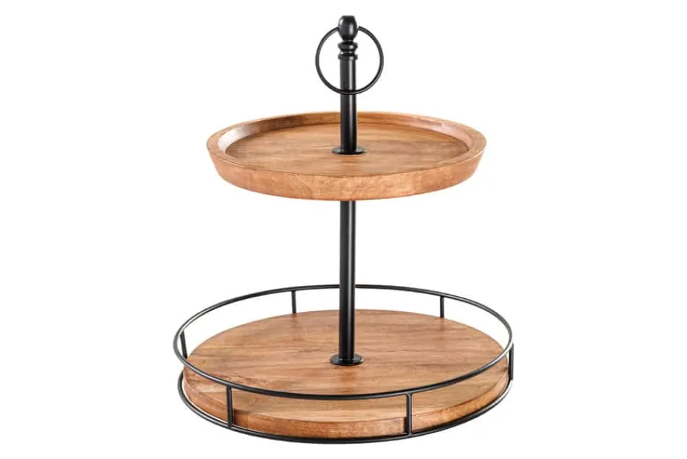 Riess-Ambiente Mehr...|Mehr... > Massivholz Etagere PURE NATURE 40cm Mango rund mit zwei Etagen schwarzes Metall
