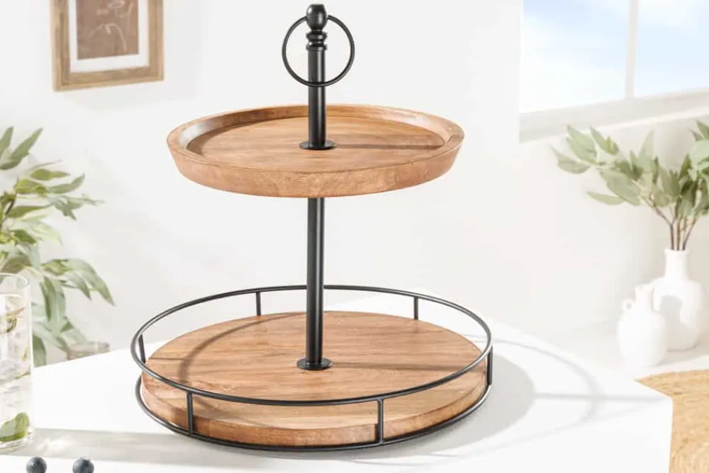 Riess-Ambiente Mehr...|Mehr... > Massivholz Etagere PURE NATURE 40cm Mango rund mit zwei Etagen schwarzes Metall