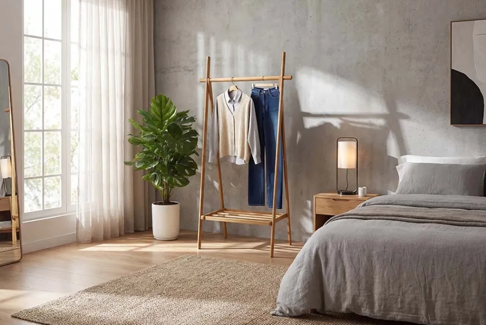 Riess-Ambiente Garderoben > Massivholz Garderobe ZEN-BO 160cm natur Bambus Kleiderstange mit Ablage