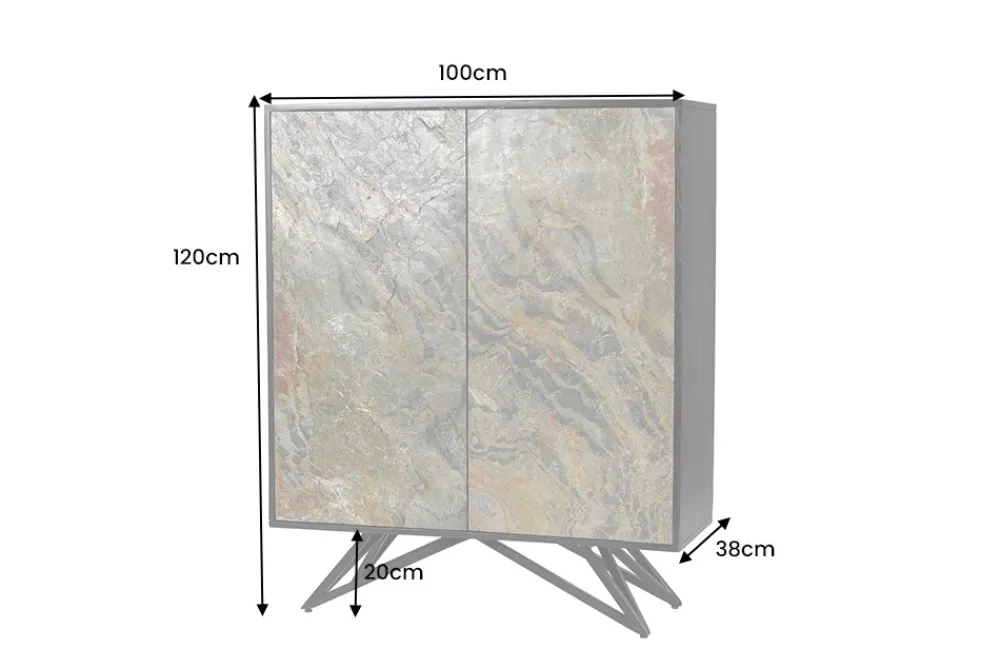 Riess-Ambiente Mehr...|Massivholzschränke > Massivholz Highboard MOUNTAIN SOUL 120cm grau grün marmoriert Steinfurnier Akazie