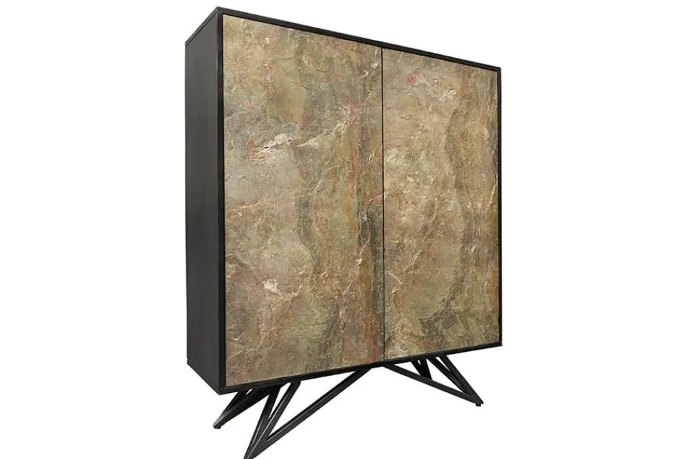 Riess-Ambiente Mehr...|Massivholzschränke > Massivholz Highboard MOUNTAIN SOUL 120cm grau grün marmoriert Steinfurnier Akazie