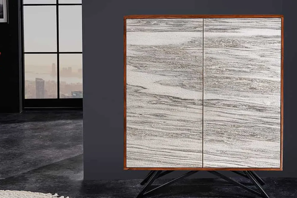 Riess-Ambiente Mehr...|Massivholzschränke > Massivholz Highboard MOUNTAIN SOUL 120cm echter Naturstein weiß Akazie Schrank Marmor-Design