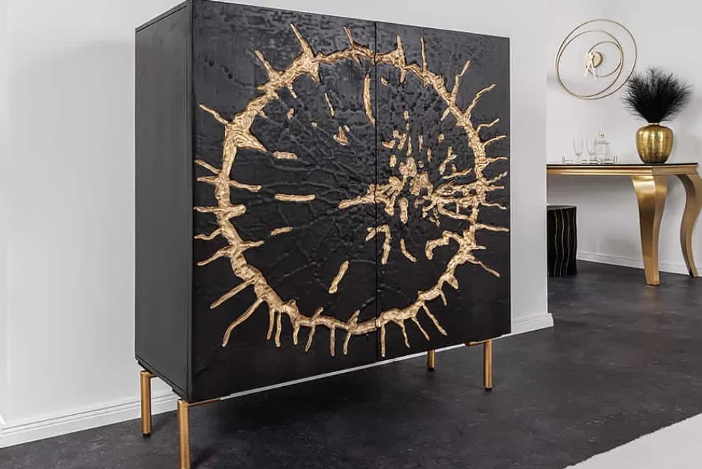 Riess-Ambiente Mehr...|Massivholzschränke > Massivholz Highboard THE CIRCLE 120cm schwarz gold Mango Metall Retro