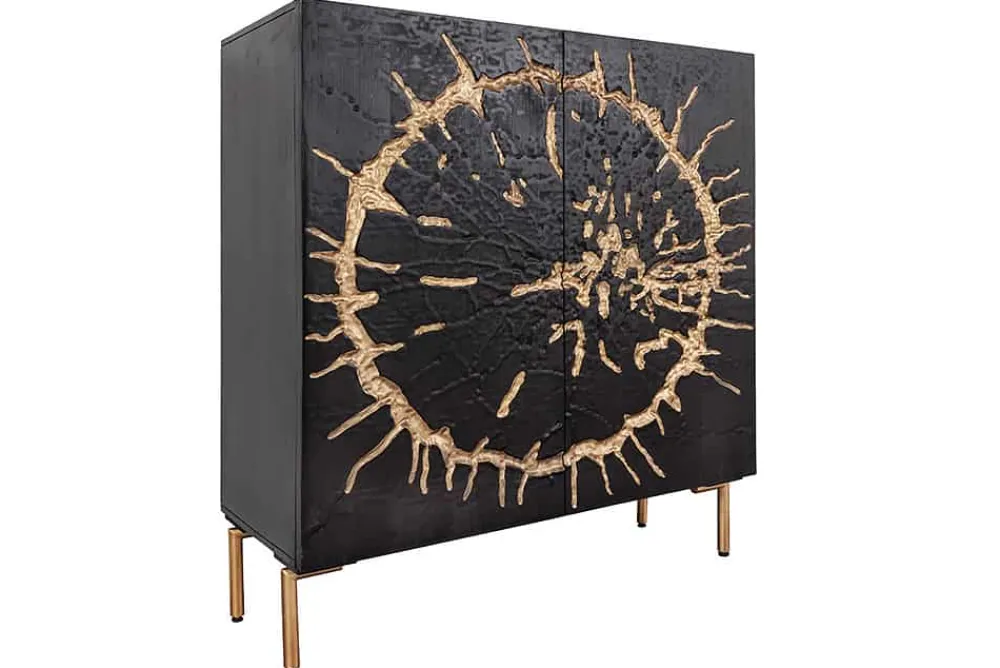 Riess-Ambiente Mehr...|Massivholzschränke > Massivholz Highboard THE CIRCLE 120cm schwarz gold Mango Metall Retro