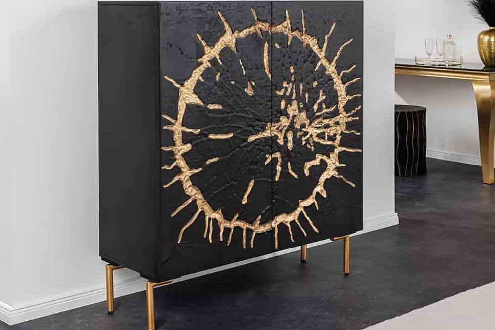 Riess-Ambiente Mehr...|Massivholzschränke > Massivholz Highboard THE CIRCLE 120cm schwarz gold Mango Metall Retro