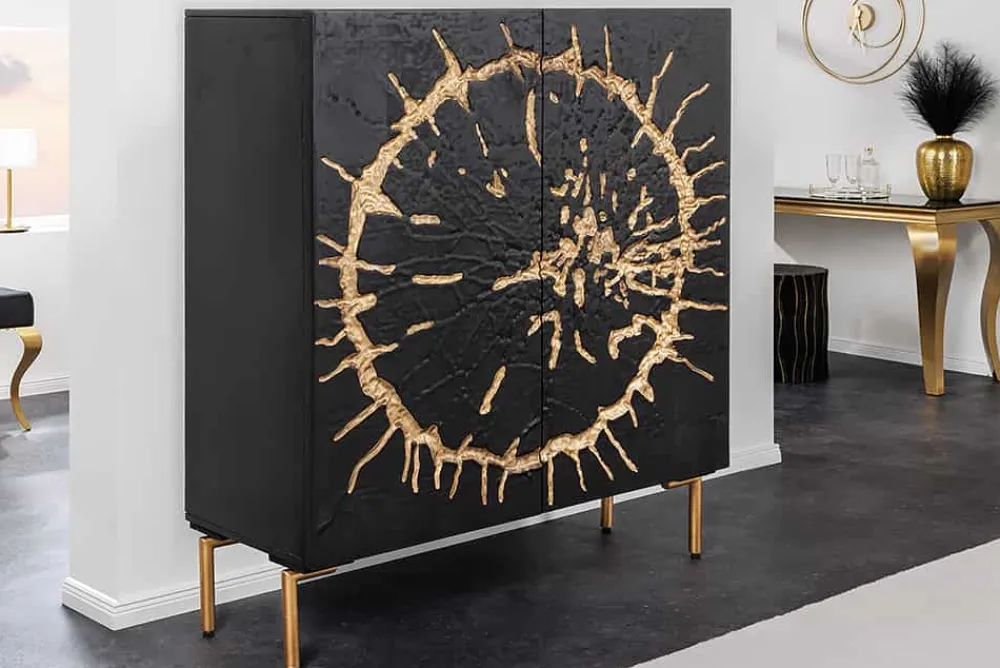 Riess-Ambiente Mehr...|Massivholzschränke > Massivholz Highboard THE CIRCLE 120cm schwarz gold Mango Metall Retro