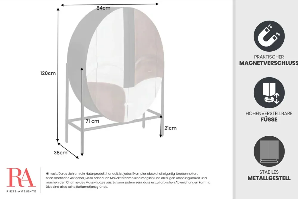 Riess-Ambiente Mehr...|Massivholzschränke > Massivholz Highboard VOODOO 120cm braun weiß schwarz Mangoholz mit 3D Schnitzereien oval Metallgestell