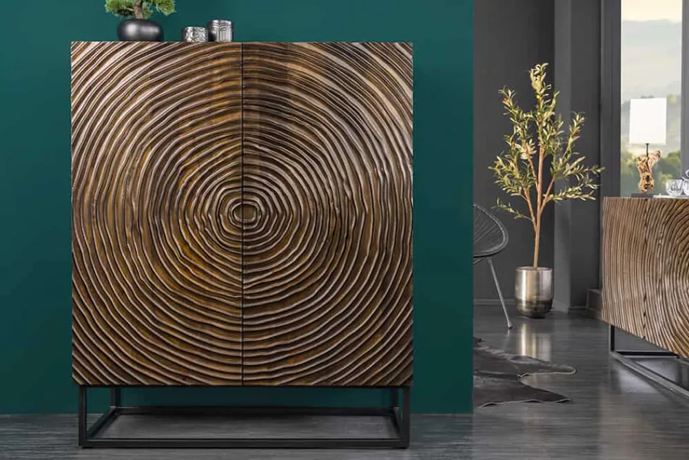 Riess-Ambiente Mehr...|Massivholzschränke > Massivholz Highboard ZEN CIRCLES 120cm dunkelbraun Mangoholz 3D-Design