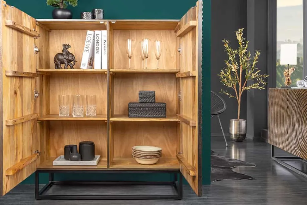 Riess-Ambiente Mehr...|Massivholzschränke > Massivholz Highboard ZEN CIRCLES 120cm dunkelbraun Mangoholz 3D-Design