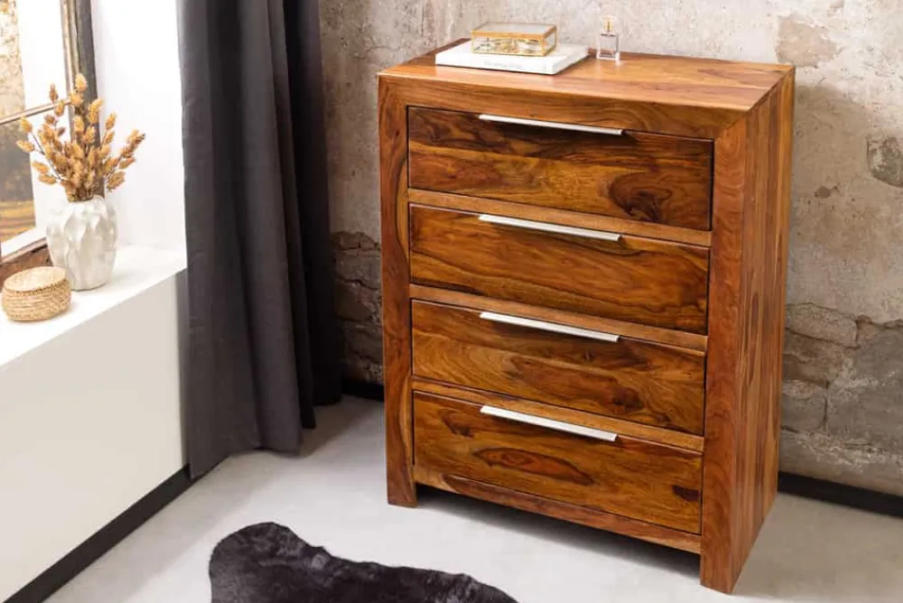 Riess-Ambiente Mehr...|Massivholzschränke > Massivholz Kommode PURE 100cm braun stone finish Sheesham mit vier Schubladen