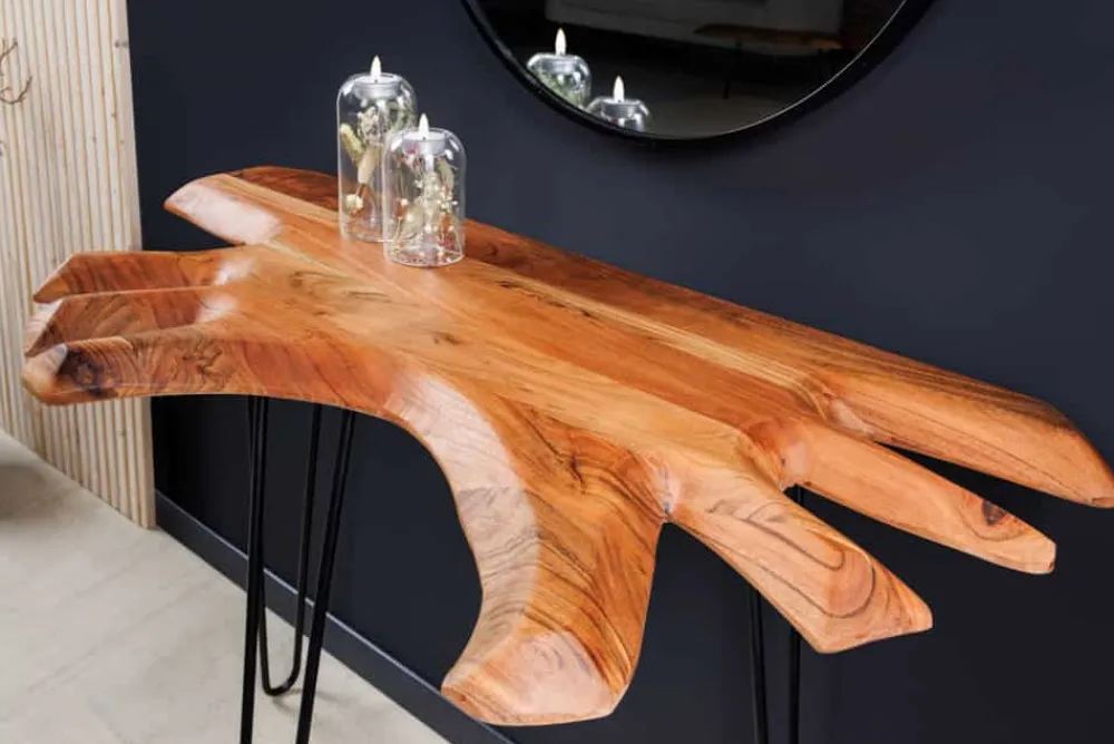 Riess-Ambiente Konsolentische|Mehr... > Massivholz Konsolentisch WILD 105cm Akazie natur Hairpin Legs Baumkante