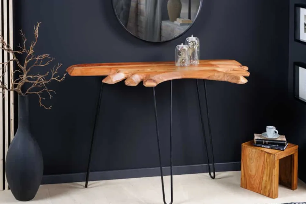 Riess-Ambiente Konsolentische|Mehr... > Massivholz Konsolentisch WILD 105cm Akazie natur Hairpin Legs Baumkante