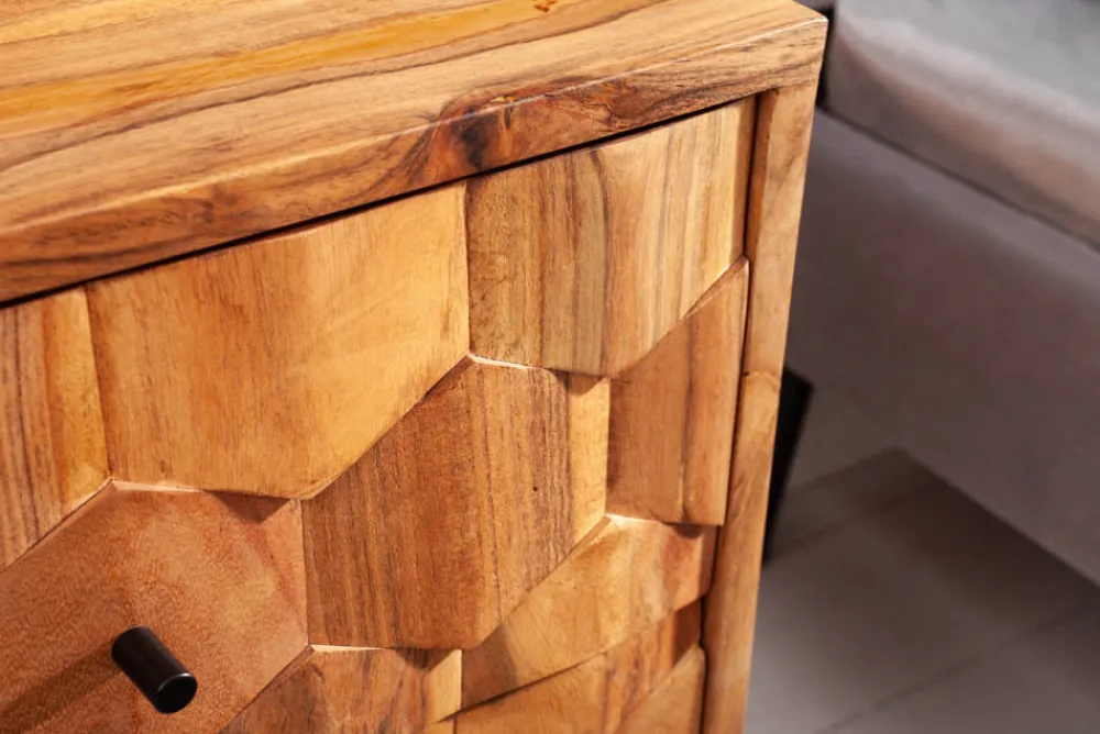 Riess-Ambiente Mehr...|Massivholztische > Massivholz Nachttisch MYSTIC LIVING 60cm Akazie natur 3D-Design mit Stauraum