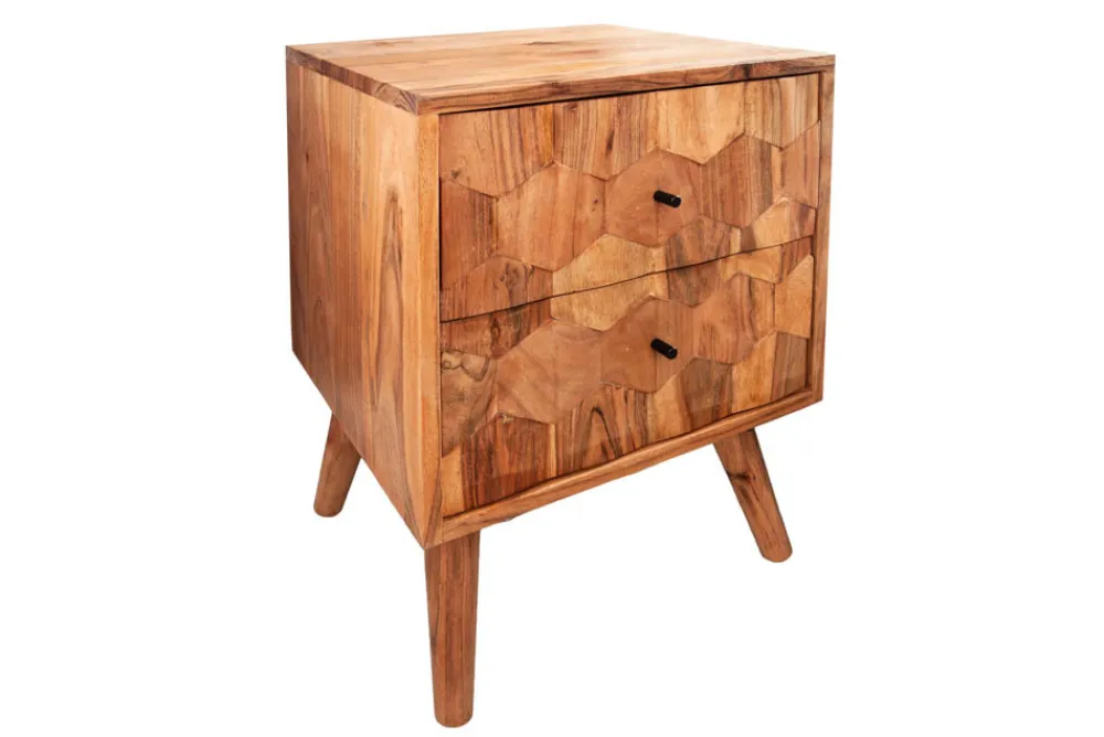 Riess-Ambiente Mehr...|Massivholztische > Massivholz Nachttisch MYSTIC LIVING 60cm Akazie natur 3D-Design mit Stauraum