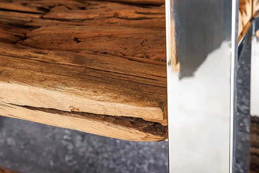Riess-Ambiente Mehr...|Industrial Loft > Massivholz Regal BARRACUDA 185cm braun Teakholz silber Edelstahl verchromt Bücherregal