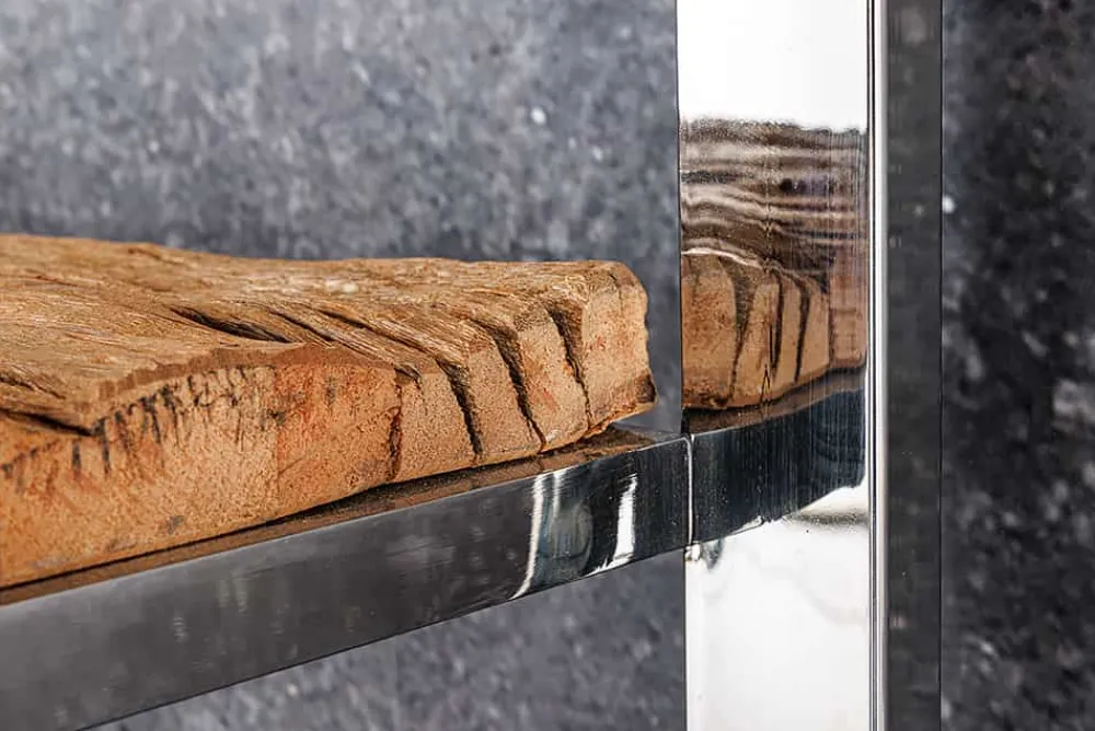 Riess-Ambiente Mehr...|Industrial Loft > Massivholz Regal BARRACUDA 185cm braun Teakholz silber Edelstahl verchromt Bücherregal