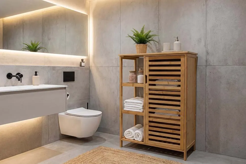 Riess-Ambiente Mehr...|Massivholzregale > Massivholz Regal ZEN-BO 90cm natur Bambus mit Lamellentür