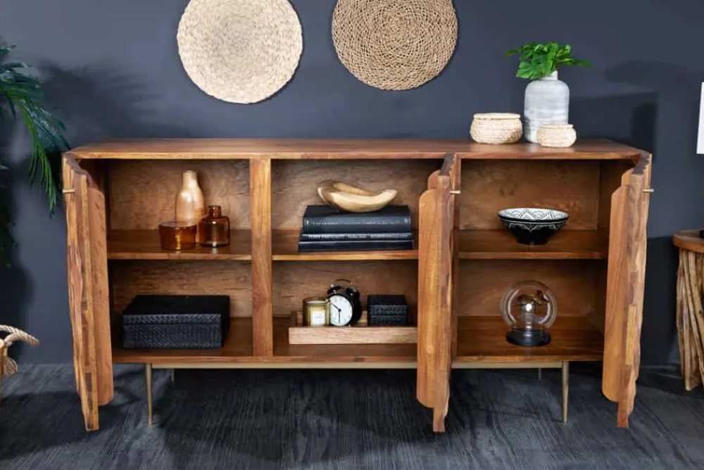 Riess-Ambiente Mehr...|Retro Möbel > Massivholz Sideboard ALPINE 145cm braun Sheesham stone finish Metall matt gold