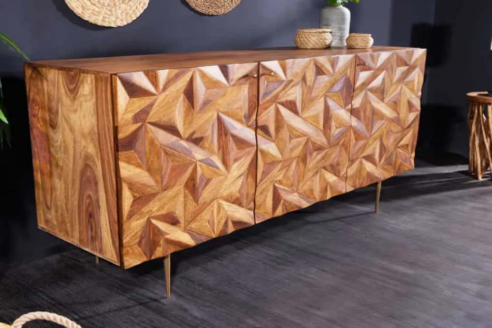 Riess-Ambiente Mehr...|Retro Möbel > Massivholz Sideboard ALPINE 145cm braun Sheesham stone finish Metall matt gold